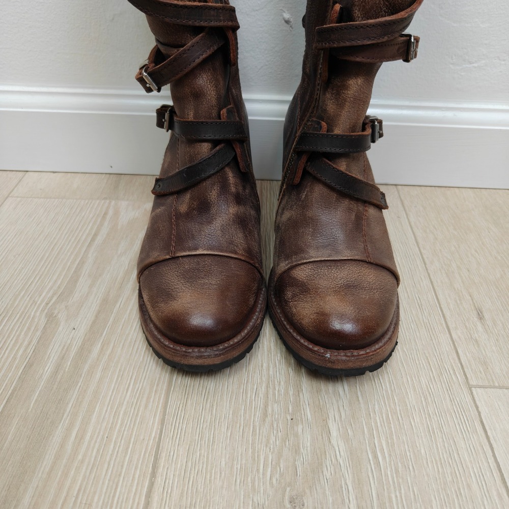 Freebird Cora Womens Boots 8 Brown Distressed Leather Strappy Buckle Moto - Picture 8 of 12